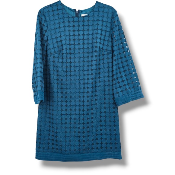 Trina Turk Dress Size 8 Blue Circle Print 3/4 Sleeve Knee Length Classic - Picture 1 of 11